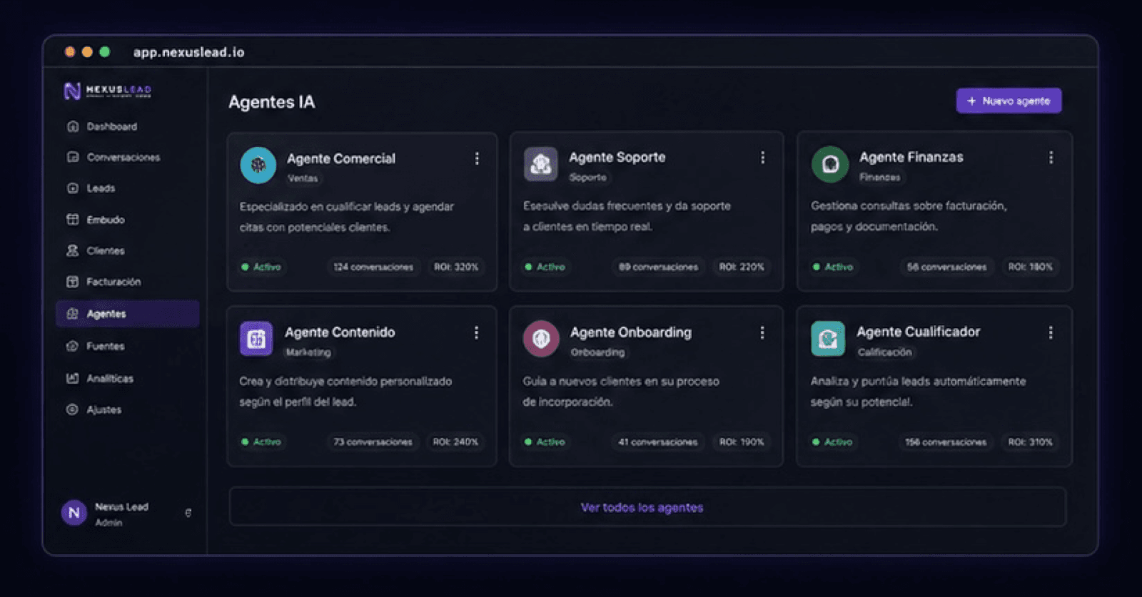 Galería de agentes de IA: asistentes, captura de leads y monitores automáticos